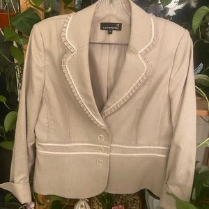 CLEO 4 Button lined Blazer with tiny Ruffle/Ribbon detail in Denim Cream.